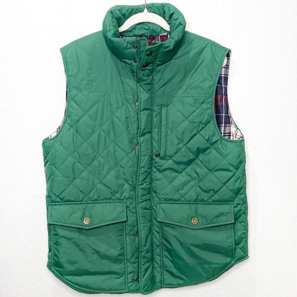 Southern Proper Other - Southern Proper Green Quilted Puffer Varsity Vest Plaid Lining Size Large Preppy